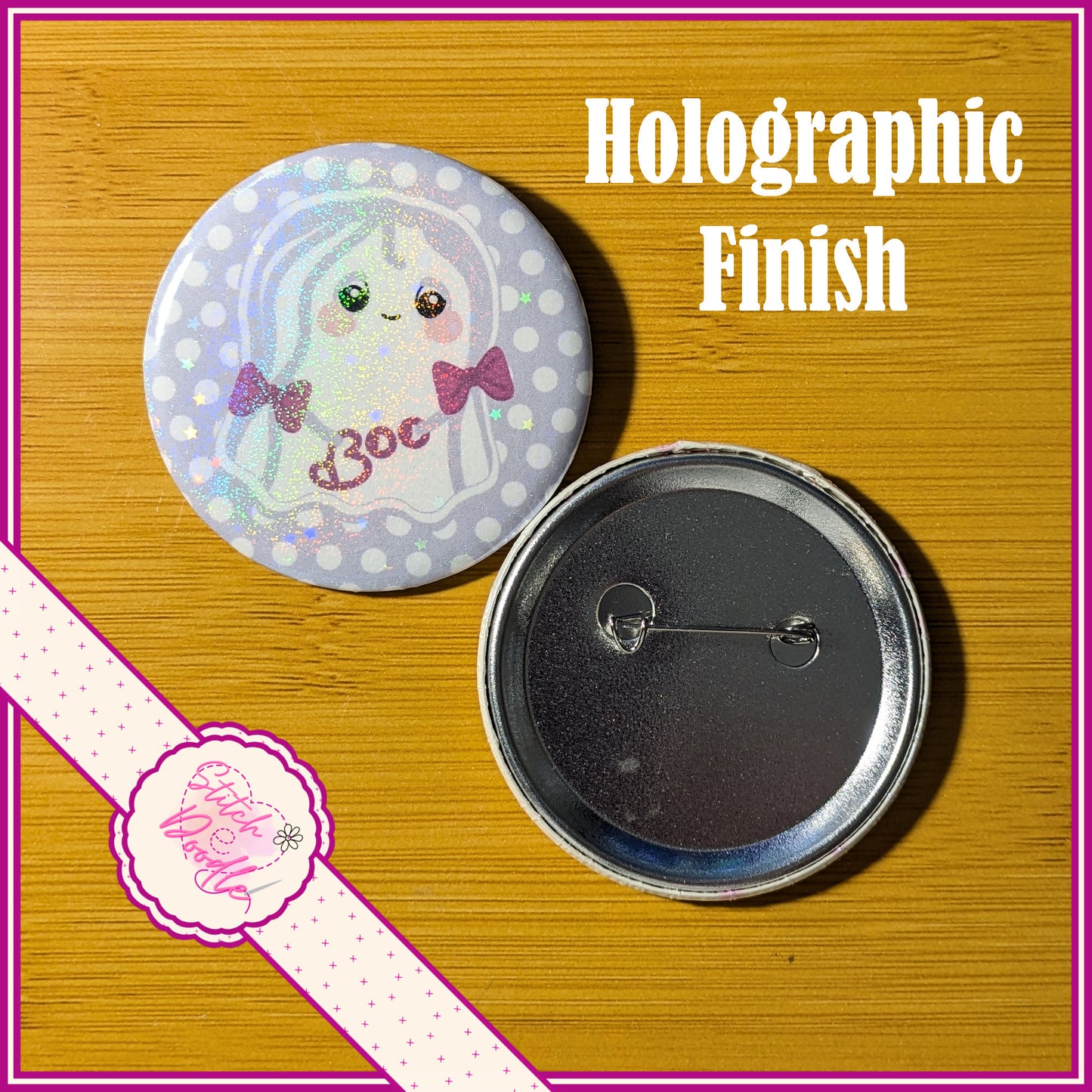 6 Too Cute To Spook 58mm Pin Badges, Holographic Button Badge Collection