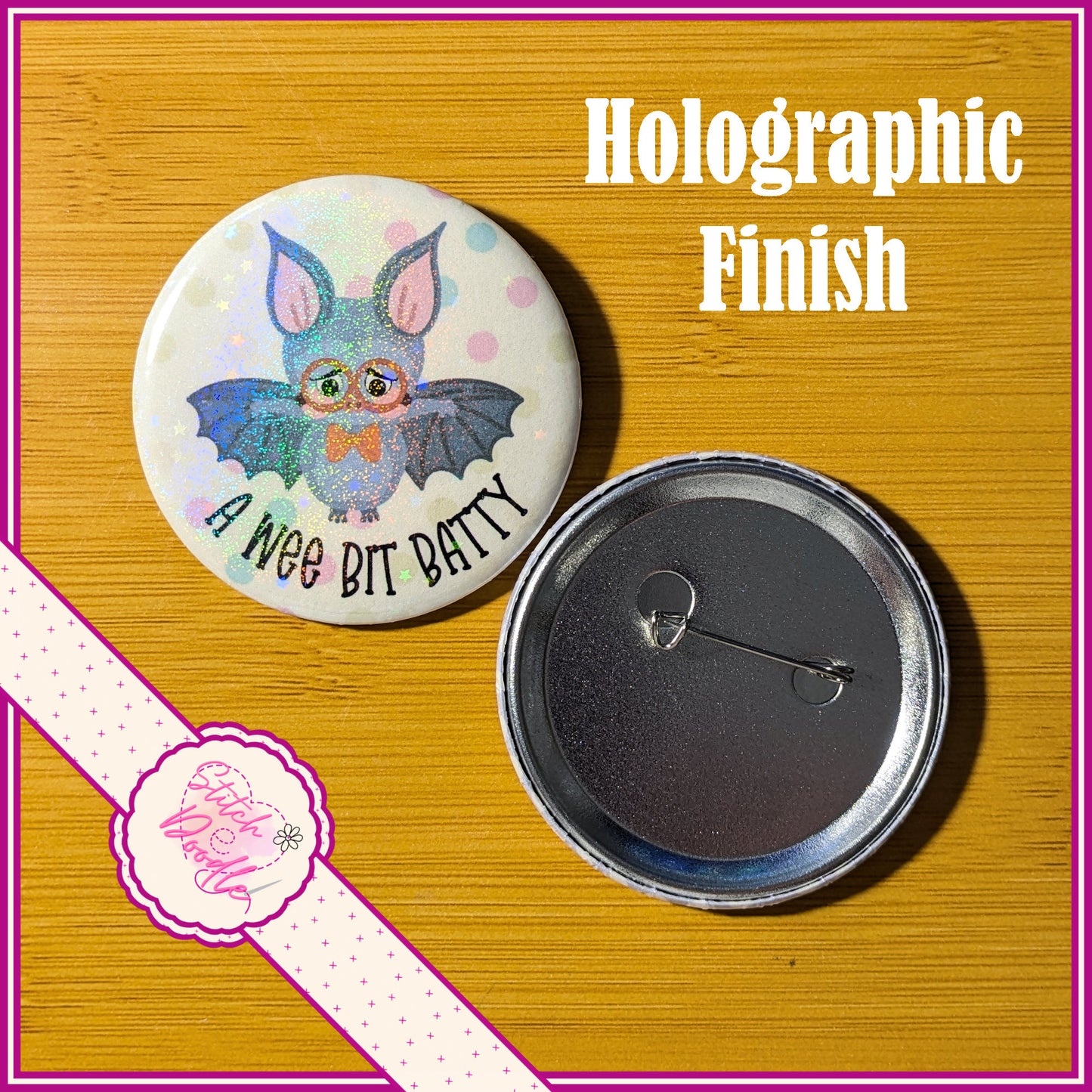6 Too Cute To Spook 58mm Pin Badges, Holographic Button Badge Collection