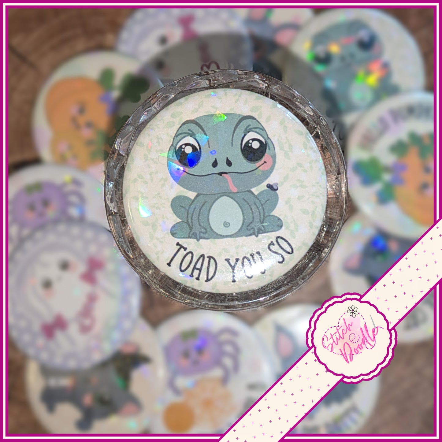 6 Too Cute To Spook 58mm Pin Badges, Holographic Button Badge Collection
