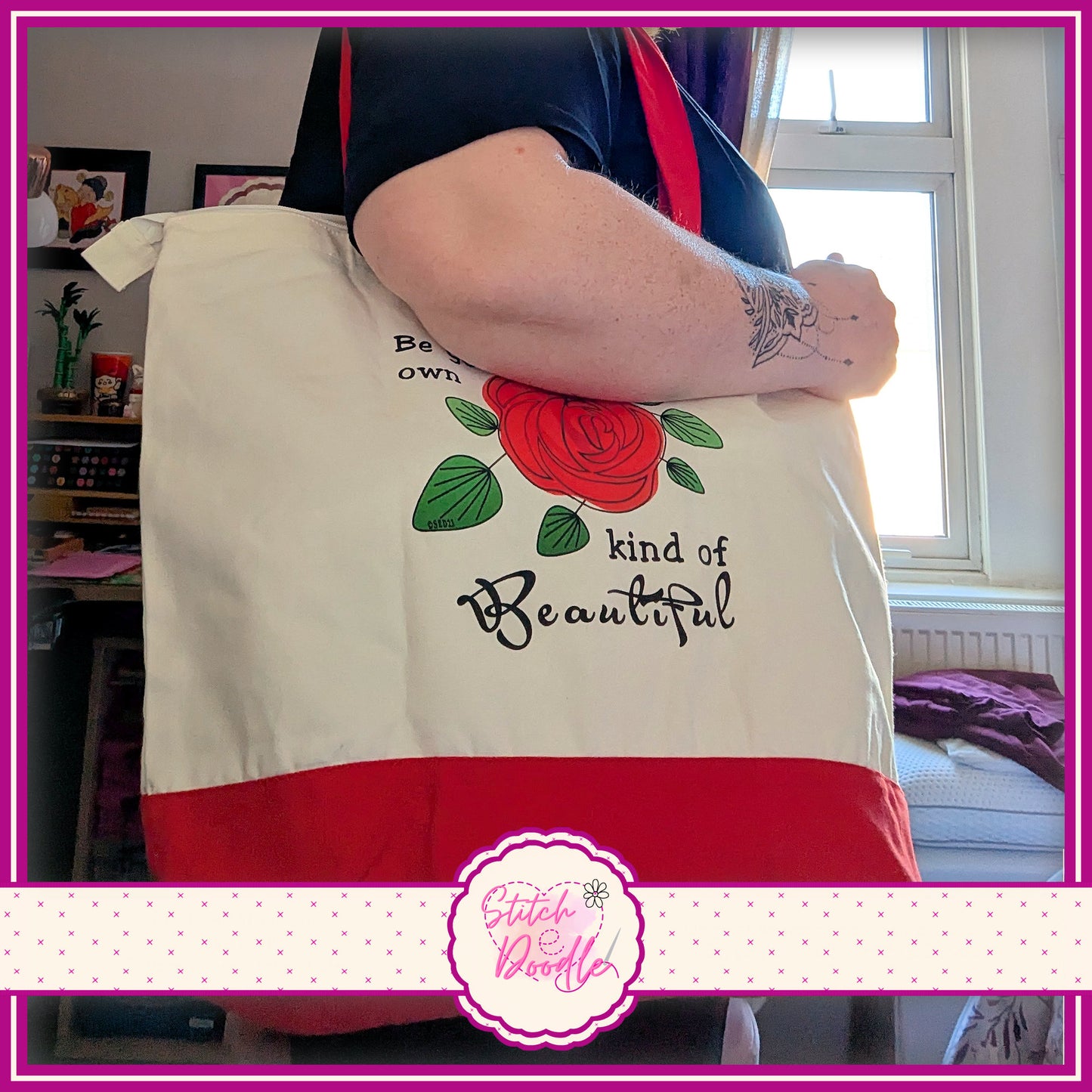 *LAST ONE*  Nouveau Rose zipped tote bag.  Large Shopper.