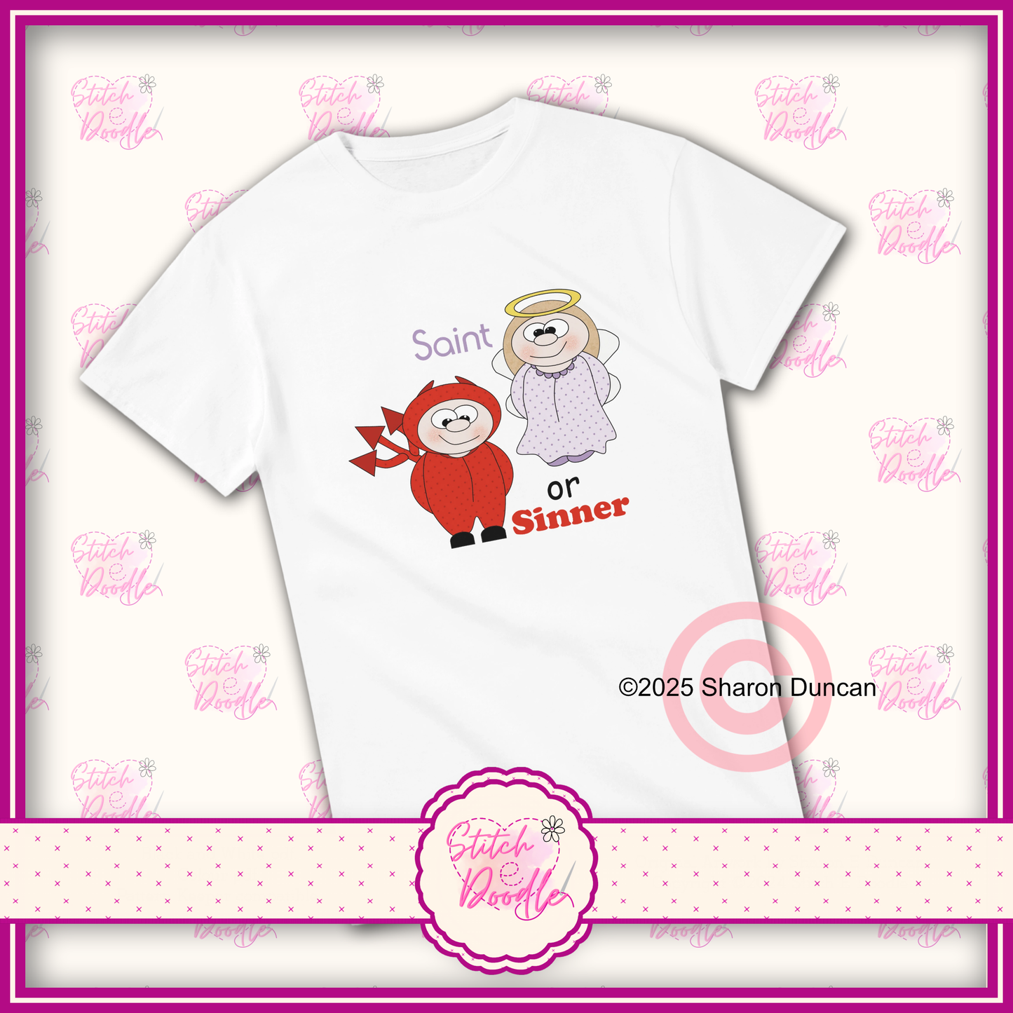 Saint or Sinner comical Heavyweight Unisex Crew neck T-shirt.  100% Cotton