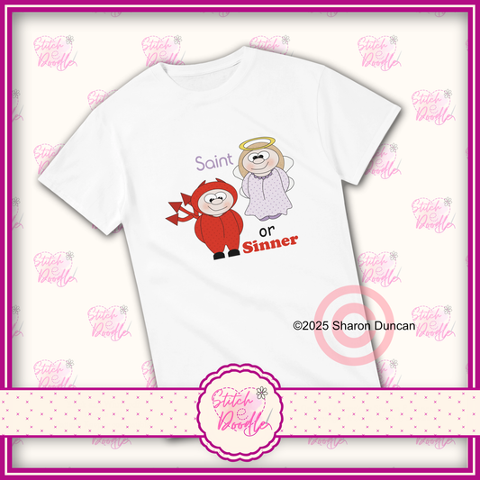 Saint or Sinner comical Heavyweight Unisex Crew neck T-shirt.  100% Cotton