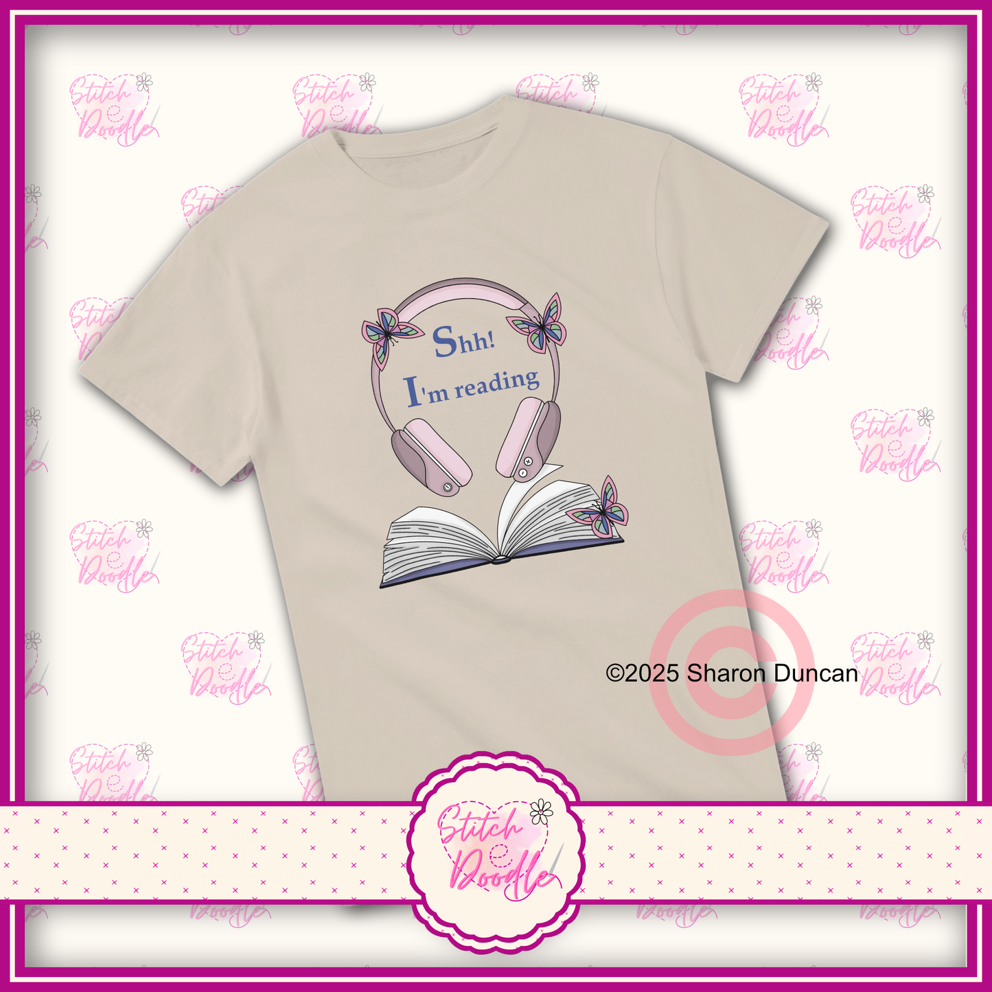 'Shh! I'm Reading' Heavyweight Unisex Crew neck T-shirt.  100% Cotton