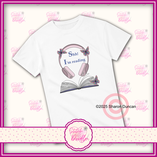 'Shh! I'm Reading' Heavyweight Unisex Crew neck T-shirt.  100% Cotton