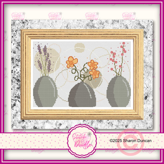 Cross Stitch Chart - Retro Vases - Digital Download
