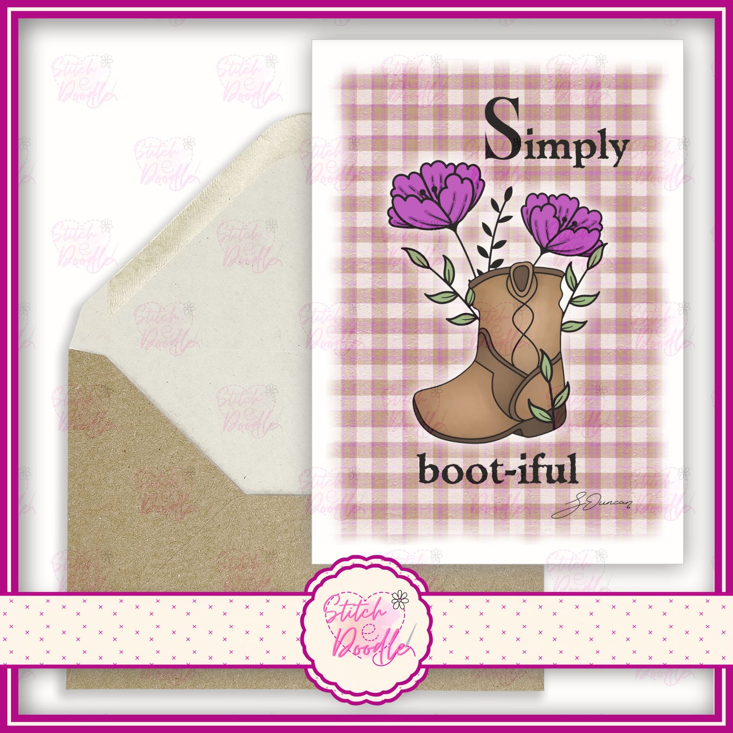 Western boot with flowers 'Simply Boot-iful'.  A6 Greeting Card and Envelope.