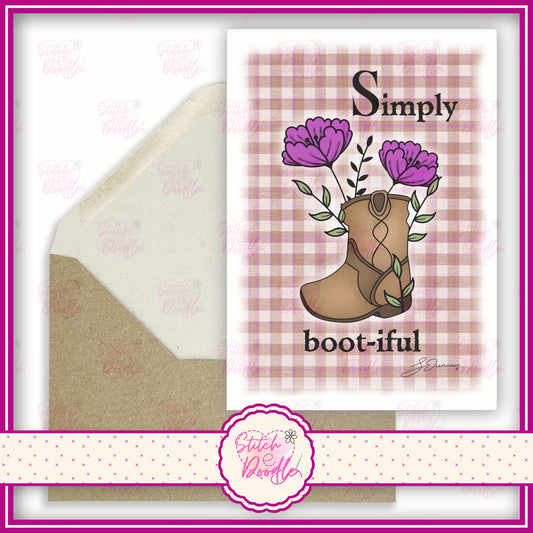 Western boot with flowers 'Simply Boot-iful'.  A6 Greeting Card and Envelope.