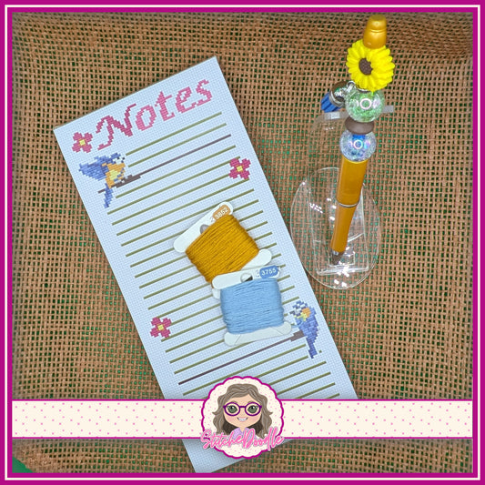 Cross Stitch Themed Notepad and Exclusive Pen - Blue-tit Garden - *FREE* Birdhouse Chart included
